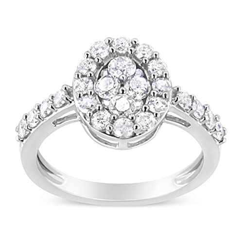 Haus of Brilliance .925 Sterling Silver 1.0 Cttw Brilliant-Cut Diamond Halo-Style Cluster Oval Ring (I-J Color, I3 Clarity) - Size 7