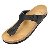  Soft Steps Zehentrenner extra Soft Kork-Fussbett, Made in EU – Pantoletten für Damen in Schwarz Gr. 38