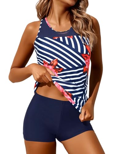 Yonique Tankini Swimsuits for Women with Shorts Athletic Two Piece Bathing Suits Racerback Tank Tops Swimwear