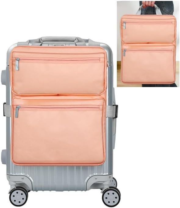 Luggage compartment strap storage bag, pocket storage accessories, functional portable large capacity wear-resistant multi-layer travel handbag, 15.1x11.8 inches（Excluding luggage） (PINK)