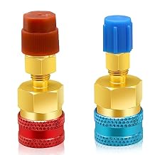 2Pcs R1234yf to R134a Adapter, Quick Couplers Kit R1234yf Refrigerant Recharge Kit, High/Low Side R134a to R1234yf Adapters for R1234yf/R134a Car Ac Refrigerant System Evacuation Recharging, Red, Blue