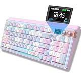 FOPATO H98 Wireless Mechanical Keyboard,96-Key Hot-Swappable Wired Gaming Keyboard,Tri-Mode Bluetooth 5.0 2.4G USB-C,1.14' Color Screen,Double Knob,6000mAh,RGB,PBT Keycaps for PC Mac iPad-Pink
