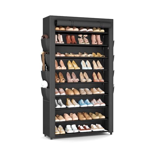BrFoYu Shoe Rack with Cover, 10 Tier Shoe Organizer Storage for 40-50 Pairs Sneaker and Boots, Large...