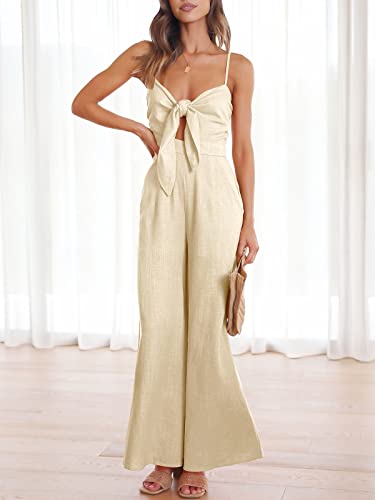 Anrabess Jumpsuit For Women Casual Summer Beach Vacation Outfits Sleeveless Tie Knot Cutout Linen Romper Jumper 2023 Fashion Outfits Clothes 974Xingse-L #TOP2