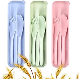 Travel Utensil Set with Case, 3 Sets Plastic Cutlery Sets, Reusable Plastic Forks Spoons and Knives Tableware, Portable Camping Cutlery Set for Kids Adult Travel Picnic Camping or Daily Use