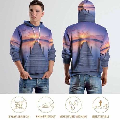 Sweat à capuche chaud imprimé 3D paysage lac pour se protéger du vent avec style
