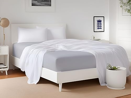 LivinEase King Size Fitted Sheets – 30cm Deep Fitted sheets King Size – Brushed Microfiber King Size Fitted Sheet – Easy Care Soft & Comfortable Silver King size bed sheets (Silver King)