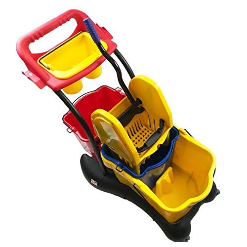 Carro de fregado completo profesional CLIM Compact. Sistema de cubo con prensa, doble cubeta auxiliar, cestillo para accesorios, barra y ruedas de transporte. Clim Profesional®