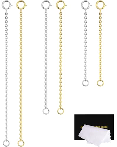 VANBARIS 925 Sterling Silver Necklace Extenders Gold and Silver, Gold Necklace Extender 14K Chain Bracelet Jewelry Extension for Women, 6 Piece Set (2, 3, 4 Inches)