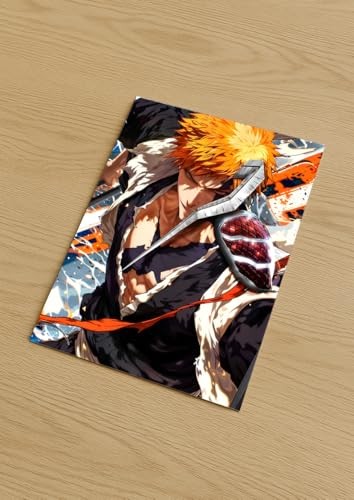 Image of NIJUKA Anime Printed A4 Size Metal sheet Poster For Home And Room Decoration | For Anime Art Fans Boys And Girls (Ichigo Korosaki Bankai User)