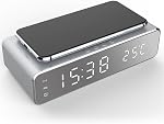 Réveil avec USB Chargeur, Horloge numérique, Chargeur sans fil pour iPhone,Samsung Réveils pour chambres à coucher Sliver Blanc (blanc, moyen)