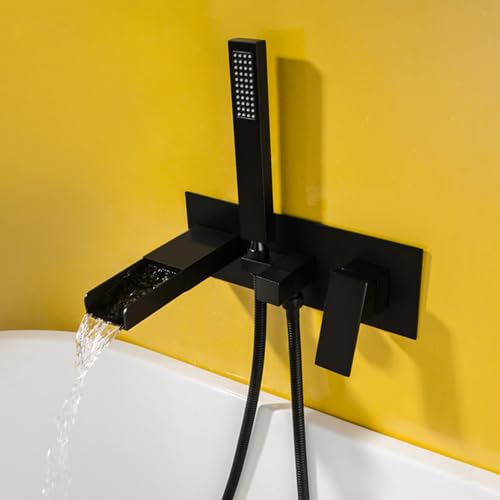 Mitigeur de baignoire à levier unique noir et pommeau au design épuré