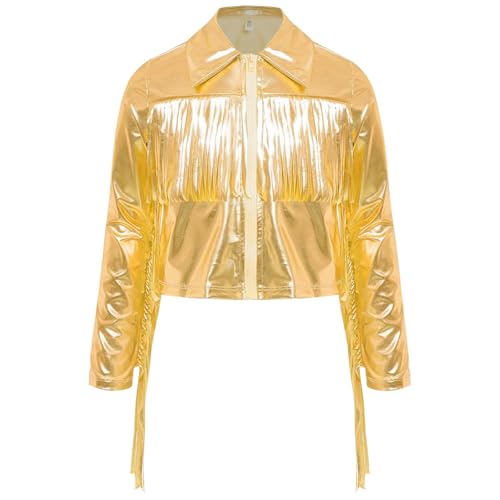 YiZYiF Fringe Jacket for Girls Shiny Coat Tassels Outwear Glitter Cropped Tops Cardigan Sparkle Dancewear4