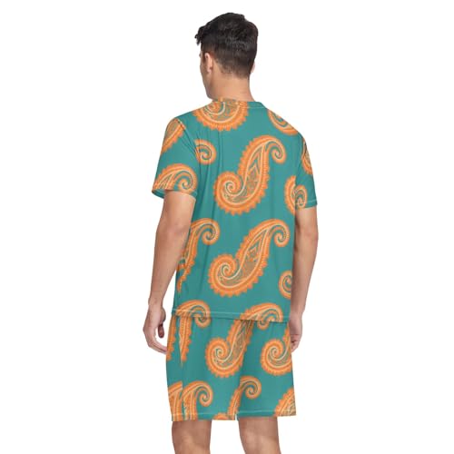 Mens Pajamas Set Short Sleeve Pj Sleep Lounge Sleepwear Pants with Pocket S-XXL2