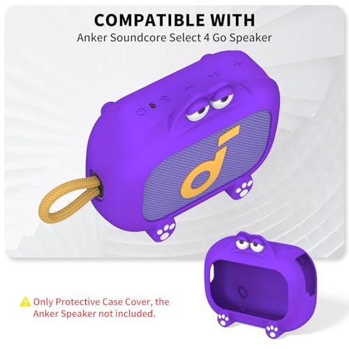 Image of for Anker Soundcore Select 4 Go Speaker Cartoon Cute Silicone Case Cover, Anti Scratch Shockproof Protective Skin Cover Compatible with Soundcore Select 4 Go Bluetooth Shower Speaker (Purple)