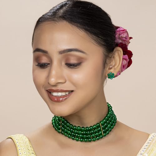 Image of Peora Traditional Maharani Haar Necklace with Earrings Bridal Jewellery Set Gift for Women