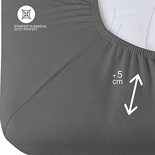Buymax Spannbettlaken 140x200cm Baumwolle 100% Spannbetttuch Bettlaken Jersey, Matratzenhöhe bis 25 cm, Farbe Anthrazit ÖKO TEX Standard – Bild 5