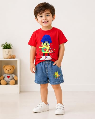 Image of Bold N Elegant Cotton Cute Cartoon Printed Half Sleeve T-Shirt And Shorts Clothing Set For Infant Toddler Baby Boy Girl