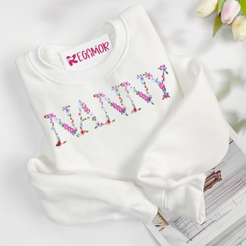Embroidery Nanny Sweatshirts For Women Gift Sweatshirt From Grandkids Nanny Flower Grandma Gift Mothers Christmas2