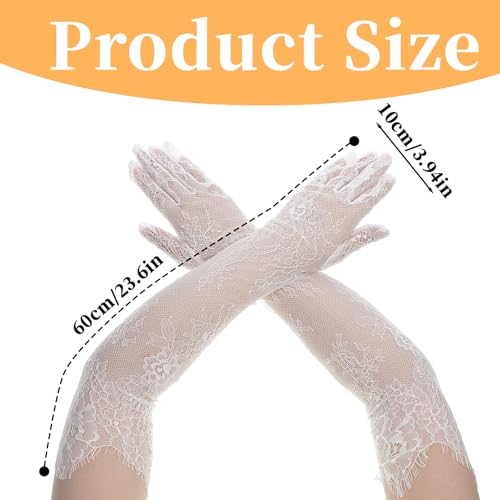 White Lace Gloves, Bridal Long Gloves for Wedding, Floral Mesh Tulle Sheer Glove Women Elbow Wedding Glove for Tea Opera Party Cocktail Cosplay Halloween Costume2