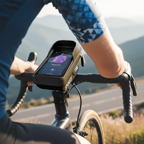 Povlen Waterproof Bike Frame Bag - Bike Phone Holder Touchscreen Bicycle Top Tube Bag for Cycling, Large Storage Bike Bag Fits Phones Under 7\" for Road Bike