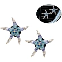 ORIESSE Beach Car Decor,Cute Coastal Car Vent Clips,Starfish Car Air Freshener,2pcs Ocean Themed Dashboard Accessories for Women Teens,Refillable Blue Rhinestone Diffuser