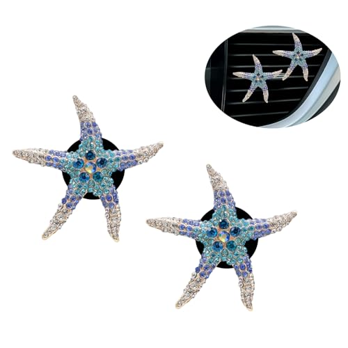 Image of ORIESSE Beach Car Decor,Cute Coastal Car Vent Clips,Starfish Car Air Freshener,2pcs Ocean Themed Dashboard Accessories for Women Teens,Refillable Blue Rhinestone Diffuser