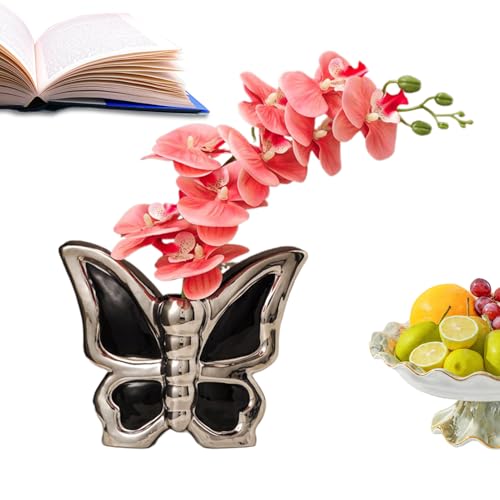 Jarrón de flores de cerámica, florero de campo, mariposas, decoración del hogar, portamazzi centro de mesa, decoración de mesa para cumpleaños, boda, dormitorio, salón, dormitorio interior