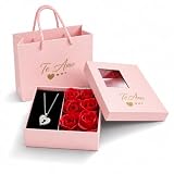 Caixa Porta Joias Presente Mãe com Rosa Decorativa e Colar Surpresa Formato Compacto (Rosa)