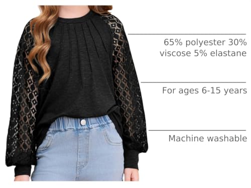 Image of blibean Girls Fall Long Sleeve Shirts Casual Lace Tops Size 6-15 Years
