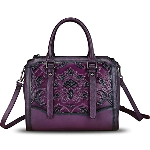 Genuine Leather Satchel for Women Embossed Leather Top Handle Bags Handmade Purse