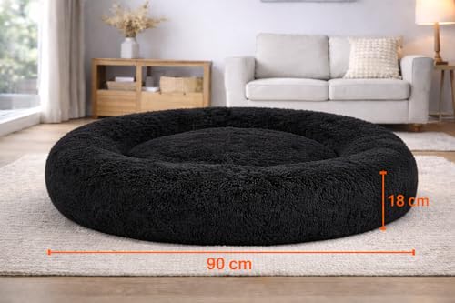Image of ZEXSAZONE Summer Round Donut Pet Bed for Cats and Puppies Dogs Mat Cozy and Plush Raised Bedside Support Both Sides Use Like 2 in One Washable Sizes for Small Medium and Large Pets Black Large