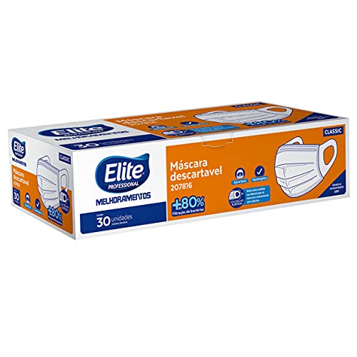 MÁSCARA DE PROTEÇÃO DESCARTÁVEL ELITE CLASSIC, Elite, Branca, pacote de 30