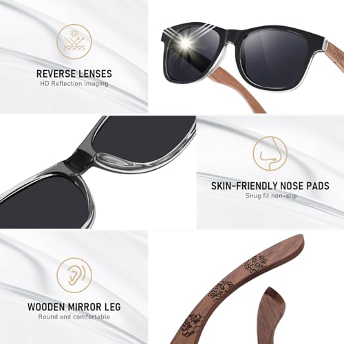 Wooden polycarbonate Sunglasses for men and women polarized light UVA protection wooden foot pattern carved sunglasses4