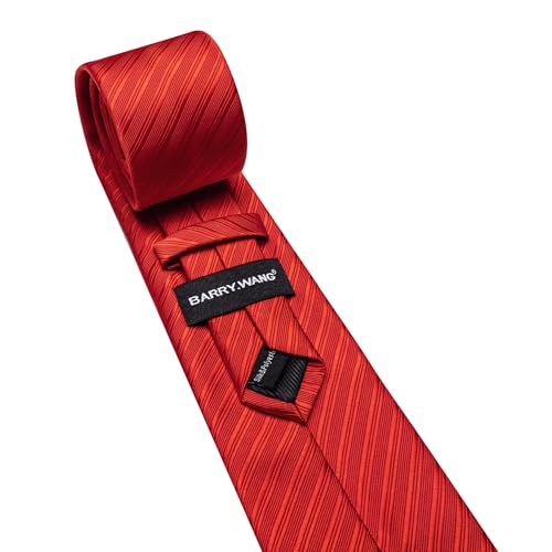 Image of Barry.Wang Solid Striped Tie for Men Silk Necktie Pocket Square Cufflinks Formal Wedding Party Business