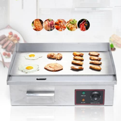 Miniatura 2 de Parrilla de encimera eléctrica comercial de 110 V 3000 W, parrilla superior plana, control de termostato ajustable, parrilla de restaurante de acero