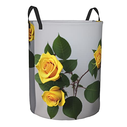 Flower Yellow Laundry Hamper With Handles, Circular Storage Bin Organizer, Round Clothes Storage Basket For Bathroom/Dorm/Bedroom #TOP1