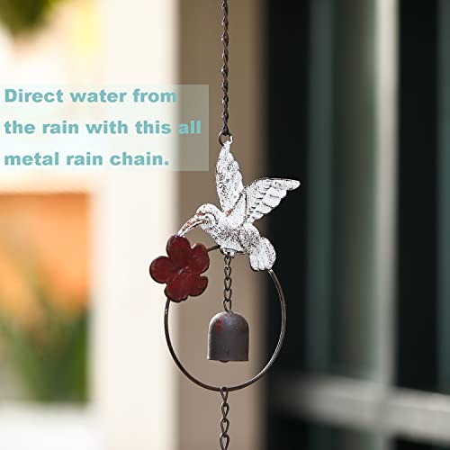 Jemeni 8.5' Length Flamed Hummingbird And Bell Rain Chain, Hanging Outdoor Garden Ornament, Colorful… #TOP3
