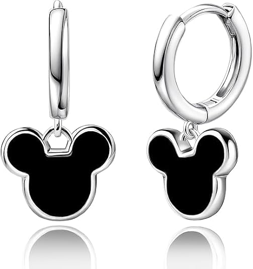Black Mouse Hoop Earrings for Women Cute Mouse Dangle Hoop Earrings Drop Dangle Earrings Lucky Princess Animal Jewelry for Wife Daughter Birthday Gifts