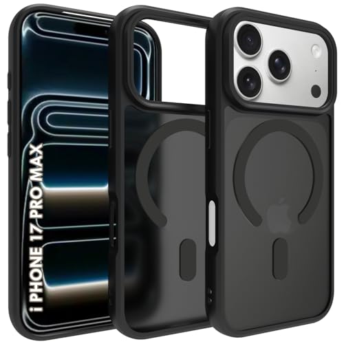 Image of RIGGEAR Shockproof Sleek Hybrid Armor Magnetic Back Cover Case Compatible with MagSafe Accessories for iPhone 17 Pro Max (Smoke Black Matte PC + Black TPU-Bumper)
