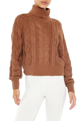 Forever 21 Women's Cable Knit Turtleneck Sweater Brown X-Small at