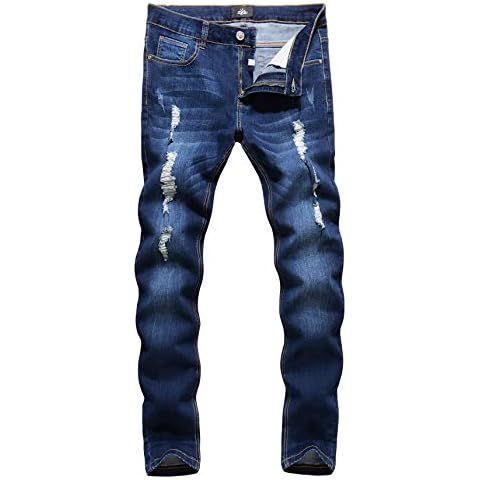 ZLZ Men's Ripped Skinny Distressed Destroyed Slim Fit Stretch Biker Jeans Pants with Holes Blue Cover