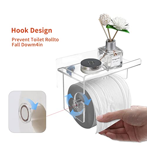 Jinshveg Acrylic Self Adhesive Toilet Paper Holder With Phone Shelf,Wall Mounted Clear Acrylic Toilet Roll Holder And Bathroom Washroom Tissue Roll Holder With Storage #TOP3