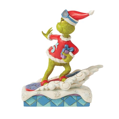 Enesco Dr. Seuss Grinch von Jim Shore Snowboarding and Holding a Present Figur, 15,2 cm, mehrfarbig