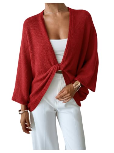Image of GORGLITTER Women's Oversized Fall Wrap Sweater Cropped Bat Wing Knit Tops