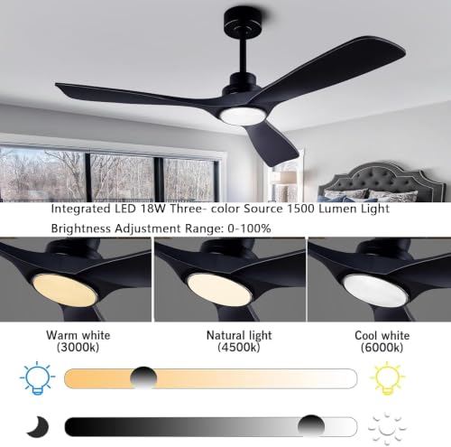 Image of QUTWOB 52 inch 3-Blade Wood Ceiling Fan with Light & Remote, Indoor Outdoor
