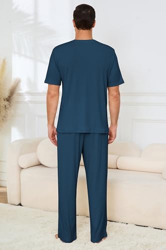 Image of JiniGolla Mens Pajamas Set Soft Short Sleeve Top and Pant Loungewear Sets 2 Piece Pjs with Pockets
