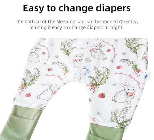 Chilsuessy Baby Schlafsack Mit Beinen 1.5 Tog - 100% Baumwolle Ganzjahres Babyschlafsack Mit Füßen, Erdbeer Kaninchen, 80cm/Baby Höhe 85-95cm