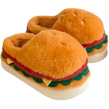 VICKYPOP Women's Cute Hamburger Slippers, Cozy Fuzzy Plush Burger House Shoes, Soft Warm Indoor Slippers