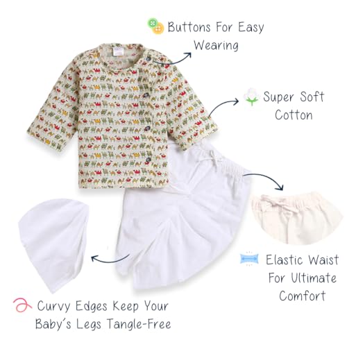 Image of POLKA TOTS Boy's Cotton Full Sleeve Angrakha Kurta with Dhoti Set for Baby Kid, Traditional Ethnic Wear for Kids, Printed Dhoti Kurta Set with Round Neck for Boy's